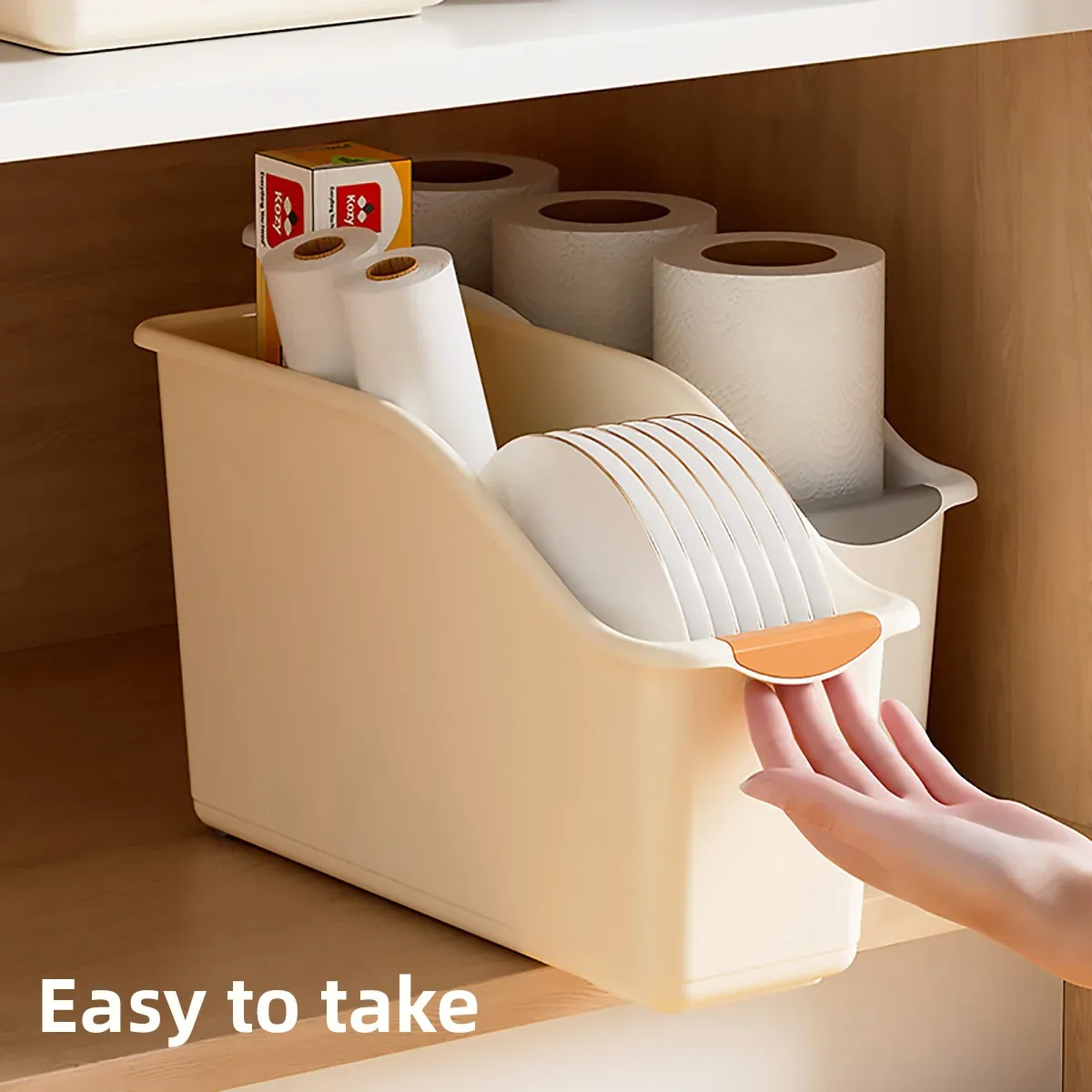 2pcs Cabinet Storage Box Miscellaneous Organizer Household Container Plastic Bin - L-Beige — image 6