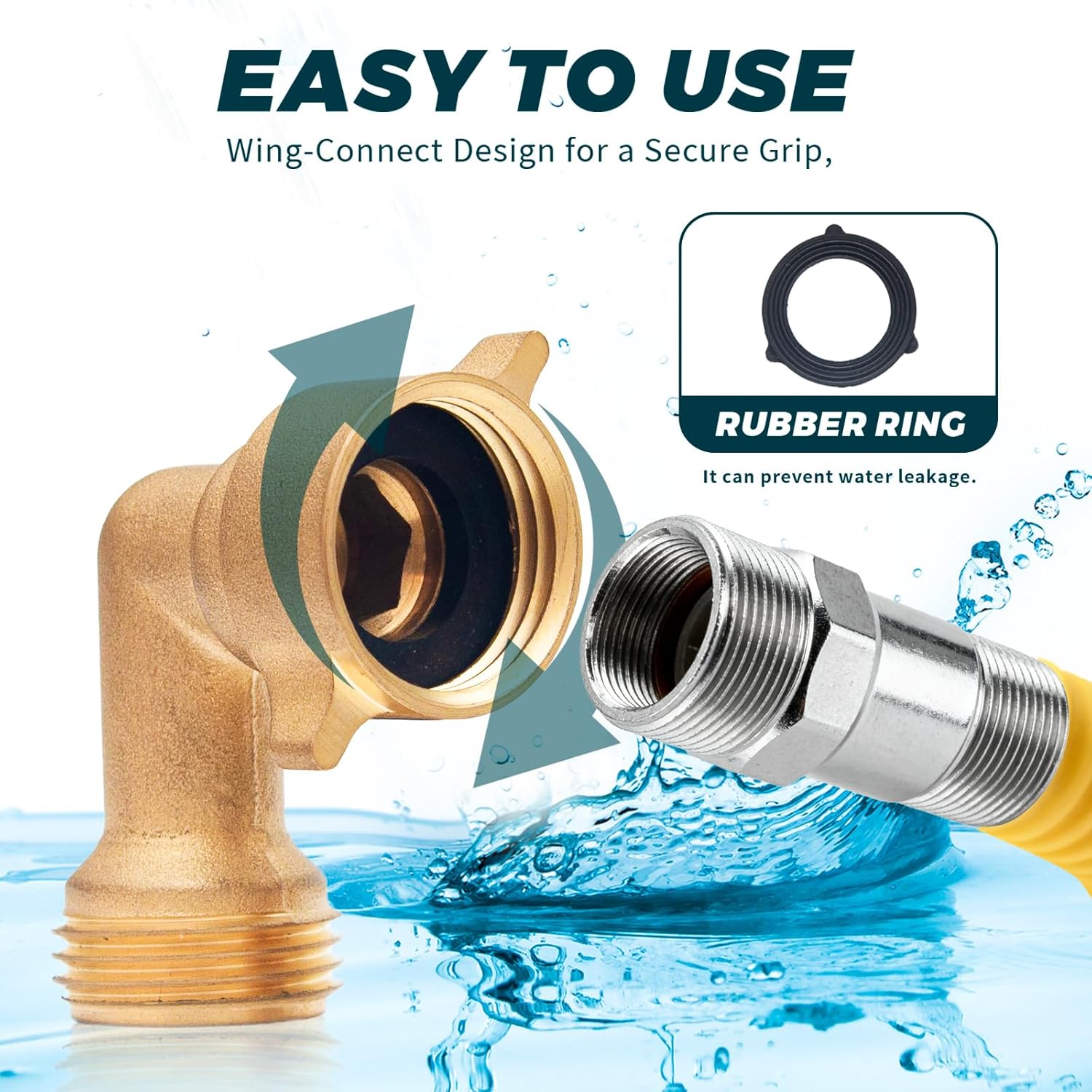 90-Degree Hose Elbow for RVs with Easy Grip Connector - 3/4" Solid Brass 90-Degree Hose Fitting Elbow for RV Water Hoses, Residential Outdoor Faucets, and More — image 6