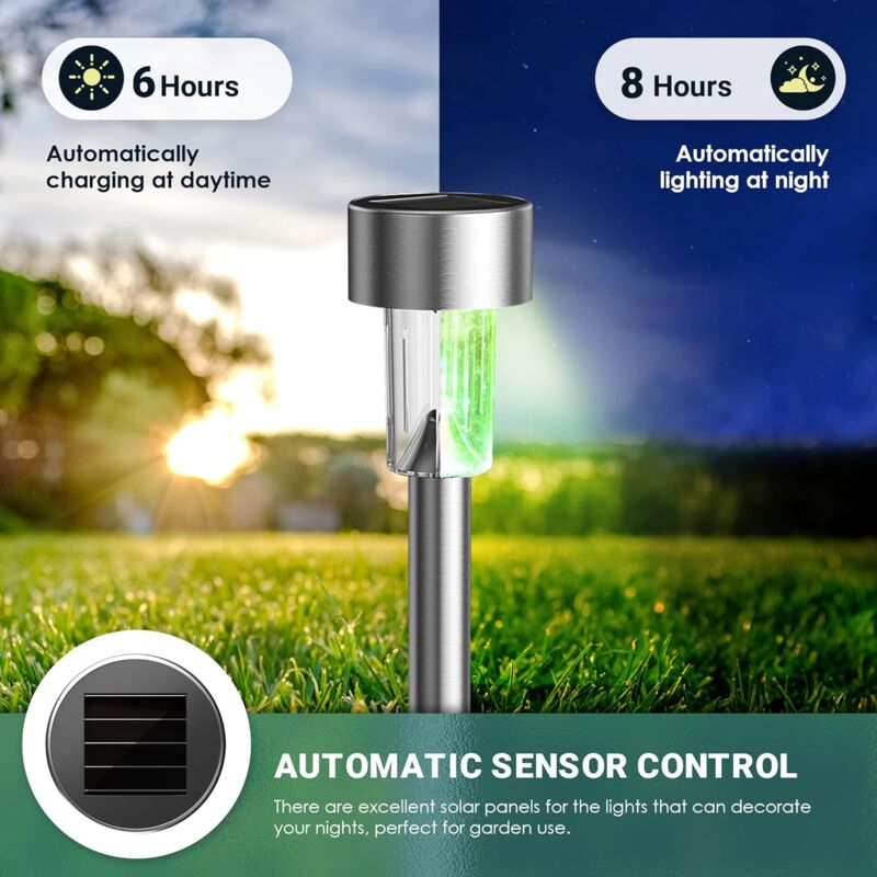 Colorful Outdoor Solar Garden Lights Stainless Steel LED Lights 12 pcs Wireless For Outdoor,4.529.5Cm — image 3