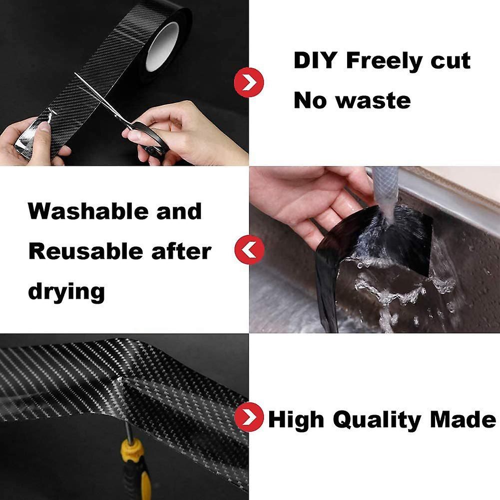 1 Roll 5D Carbon Fibre Tape for Car Door Sill, Anti-Collision Waterproof Protector Sticker, Black, 5 cm x 3 m Roll — image 2