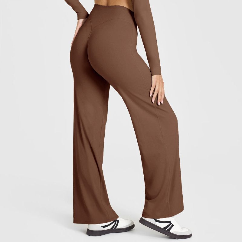 S Size Caramel High Waisted Flare Yoga Pants for Women - M-Shaped Peach Hip Lifting Wide-Leg Workout Trousers with Soft & Skin Feel Four Way Stretch Fabric