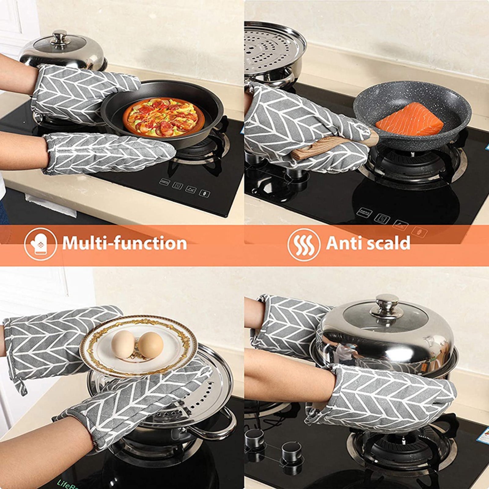 2 Pieces Oven Mitts and Grill Gloves, Non-Slip Cooking Gloves for Baking, Grilling and Everyday Kitchen Use, Grey — image 6