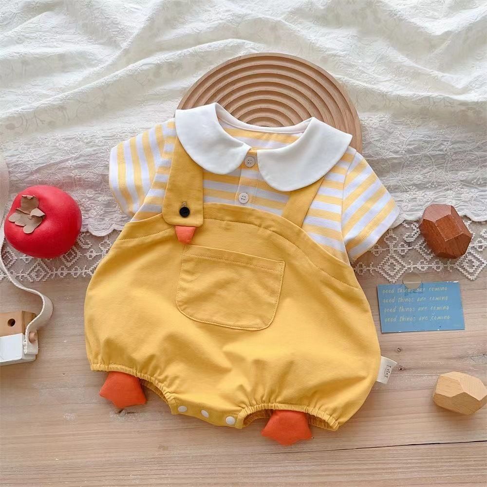 Baby Cotton Short Sleeve Summer Onesie 66cm Green [lapel fish frog bag fart]] — image 5
