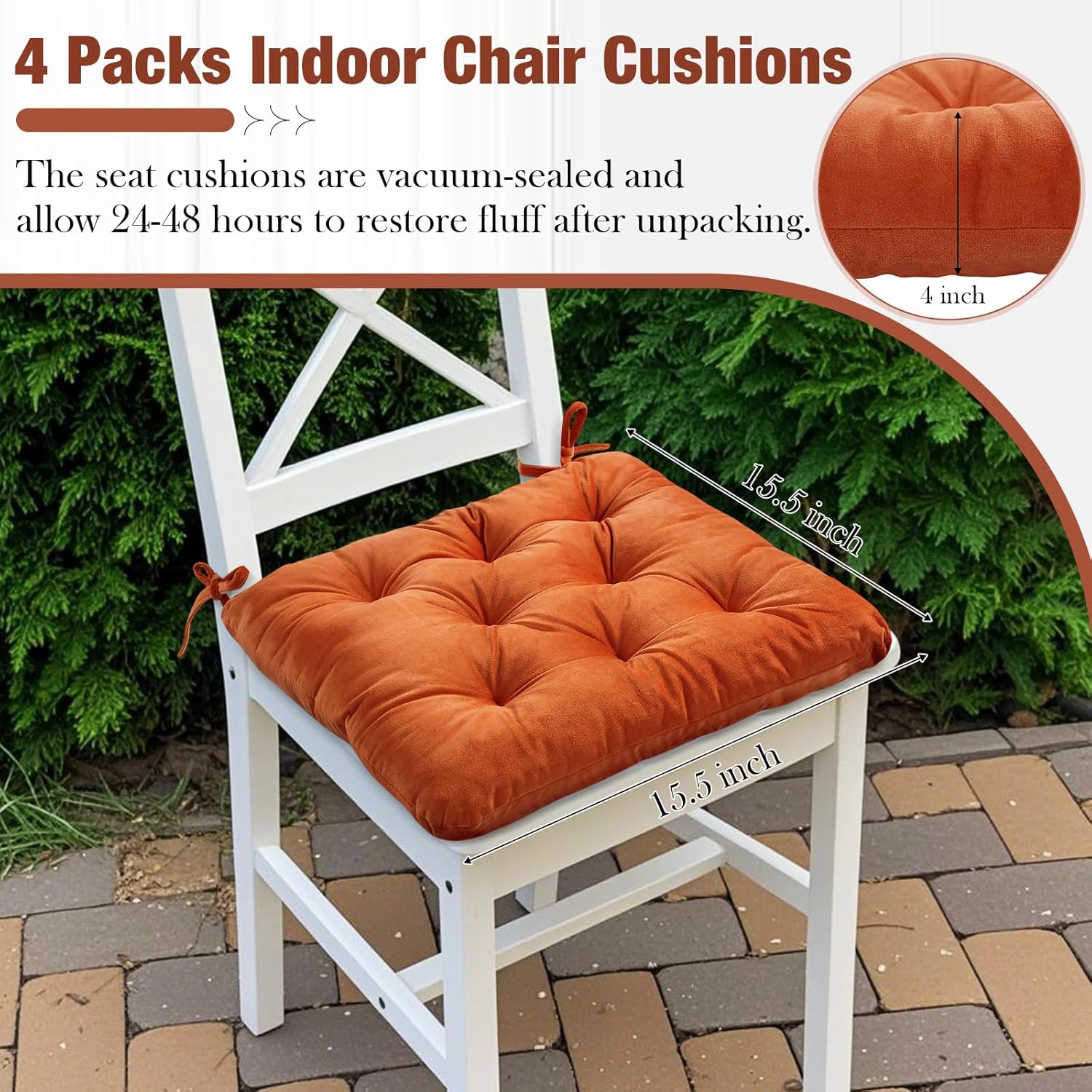 Memory Foam Chair Cushions Set of 4, Thick Indoor Seat Cushions for Dining Chairs Tufted Seat Pads for Kitchen, Dining Room, Office, (Orange,15.5"x15.5"x4") โ image 2