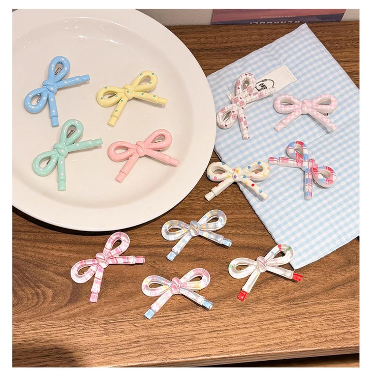 4-8 Pcs Cute Bow Hair Clips for Girl Children Women, 2-Inch Side Bangs Hairpins Fringe Duck Bill Hair Accessories (8 pcs bow A) โ image 3