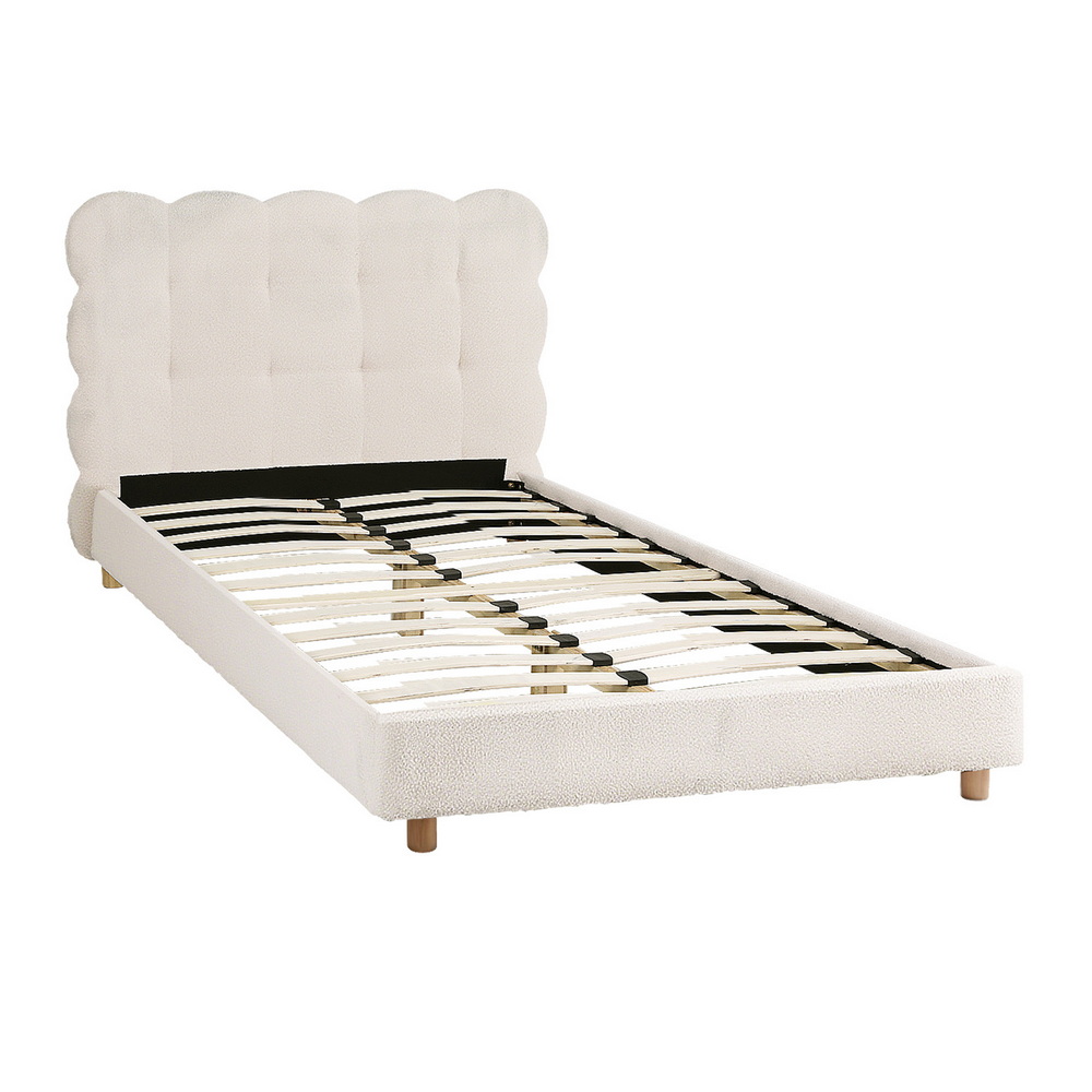 Artiss King Single Bed Frame Cloud Headboard Boucle Fabric Mattress Platform Base White โ image 2