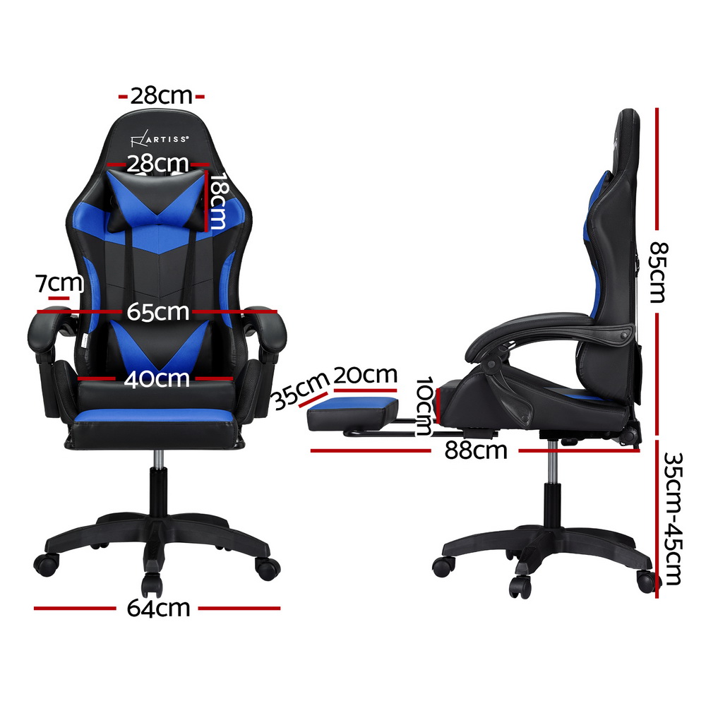 Artiss 6 Point Massage Gaming Office Chair 7 LED Footrest Blue โ image 2