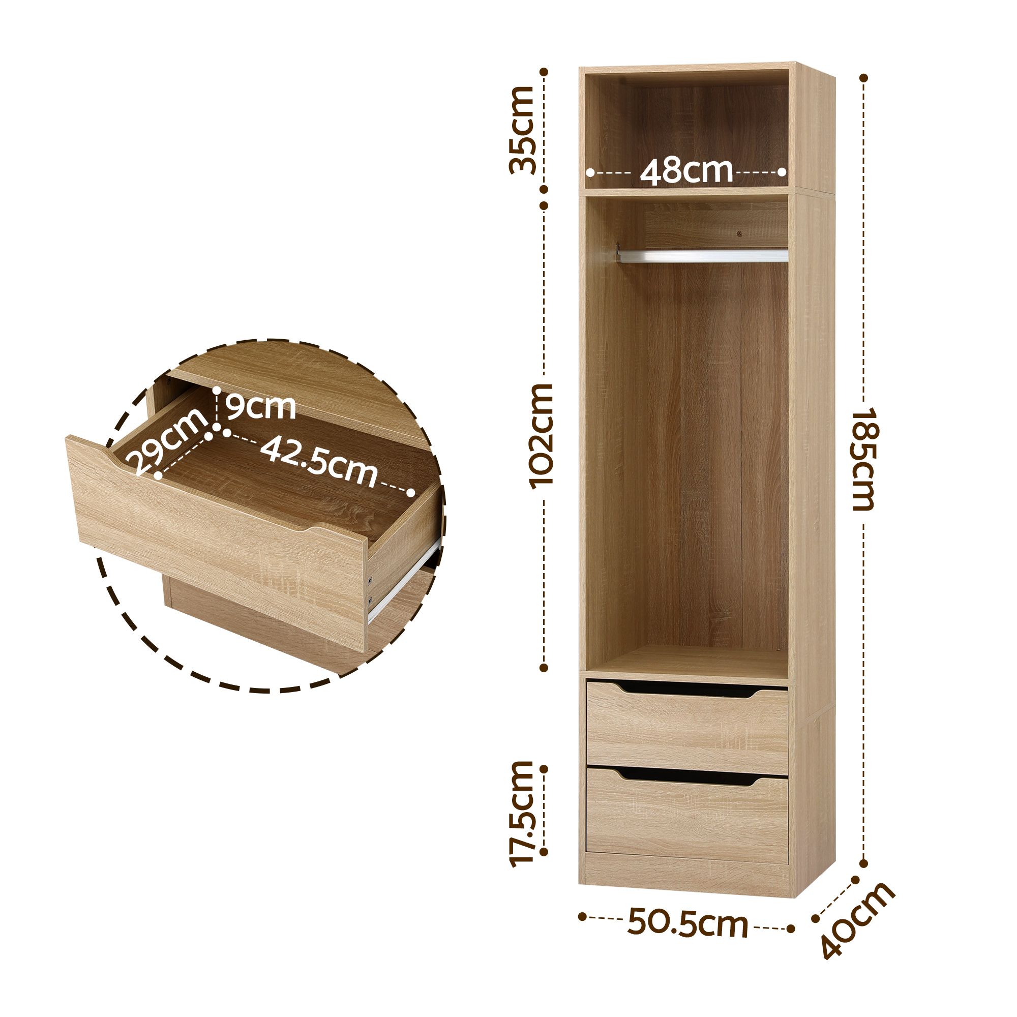 Artiss Wardrobe Clothes Closet Storage Organizer Pine — image 3