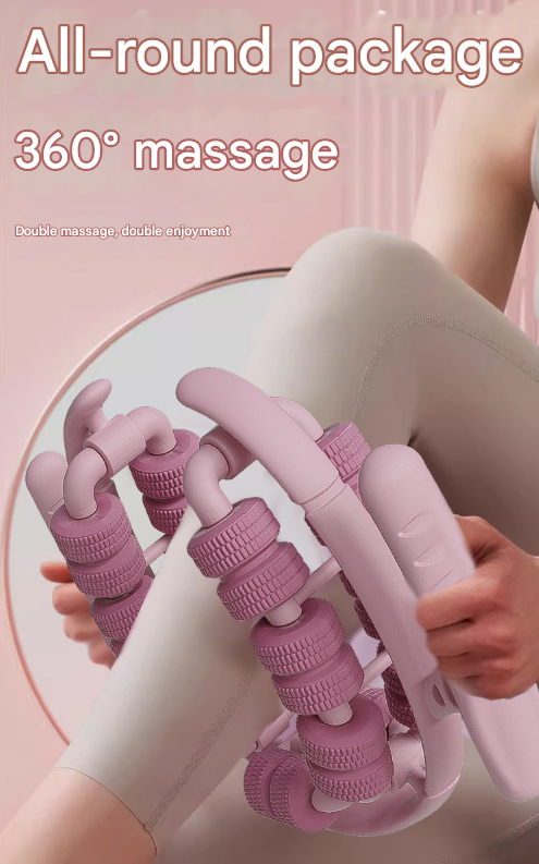 Black 360° Wrap-Around Muscle Roller - 28-Wheel Massager for Legs, Arms & Calves — image 2