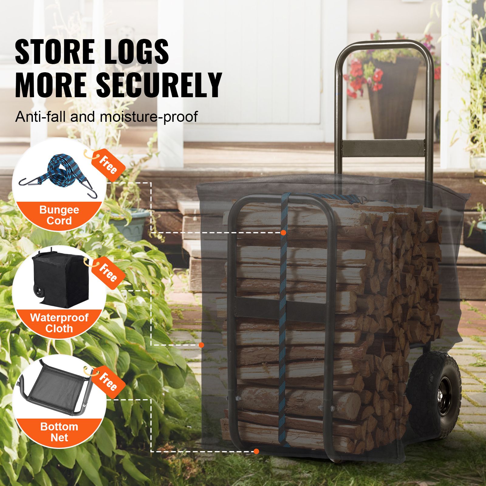 Firewood Log Cart Wood Mover Hauler 250 lbs Capacity on PU Wheels Dolly โ image 4