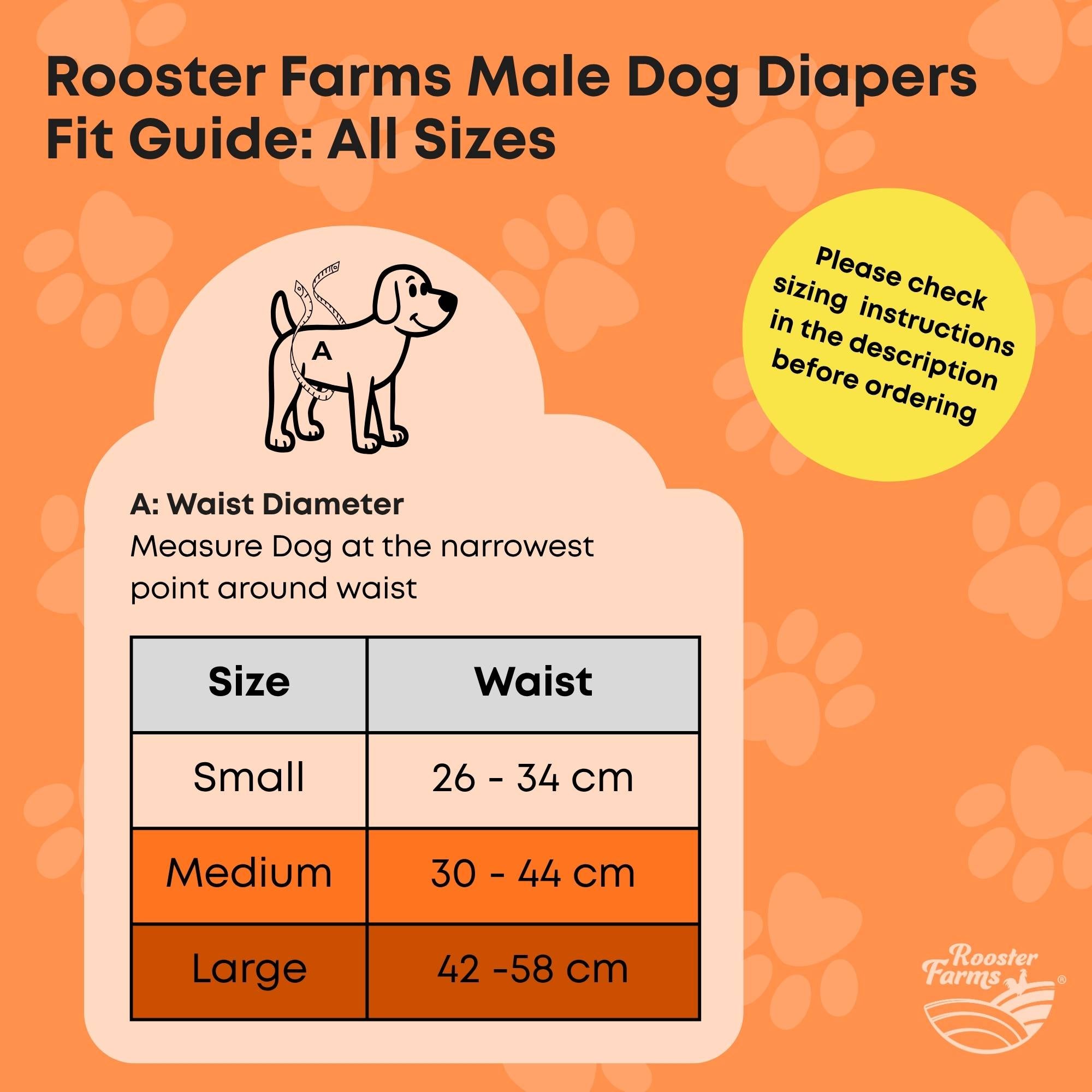 Rooster Farms Male Dog Diapers Large 3Pk - Washable Reusable Nappies Hook/Loop โ image 2