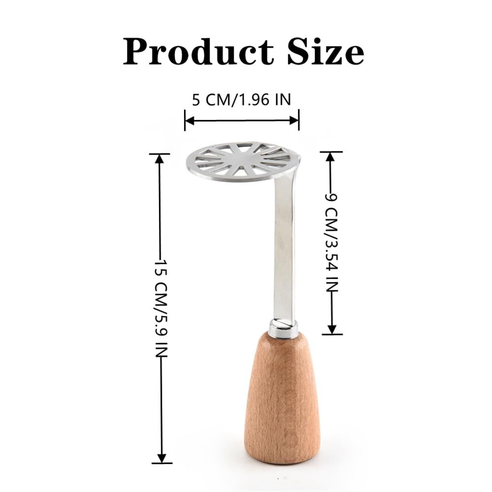 Potato Masher Mini Bean Masher Potatoes Masher with Wood Non Slip Handle,Stainless Steel Masher Kitchen Tool for Avocado โ image 2