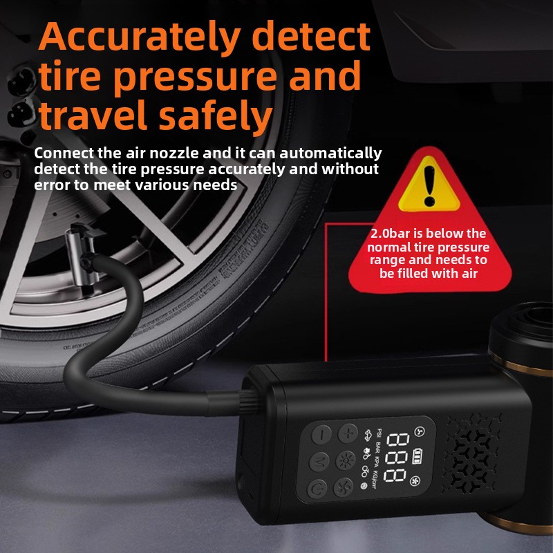 Black 4-in-1 Car Vacuum Cleaner and Tyre Inflator Portable Cordless Air Pump with LED Light and Digital Pressure Gauge — image 3