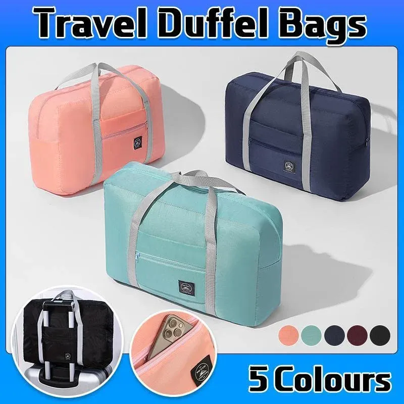 Foldable Large Capacity Travel Duffel Bags Oxford Handbag Waterproof Swim Gym - Wine Red โ image 2