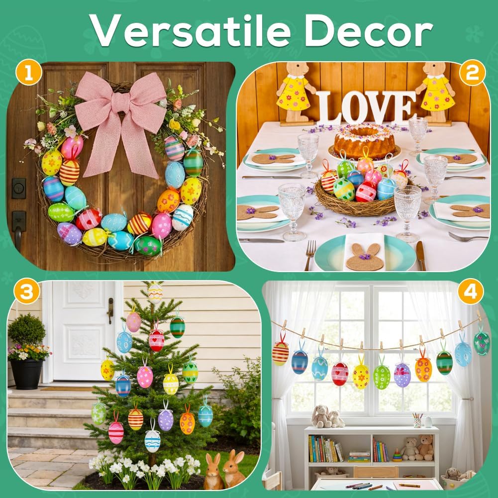 24PCS Hanging Easter Eggs – Reusable Plastic Easter Egg Decorations for Tree Ornaments, Basket, Party & Home Decor (5g Each, 4cm x 6cm) — image 5
