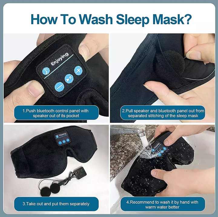 Blue Bluetooth 5.0 Wireless Sleep Eye Mask - Soft Plush Eye Cover with Built-in Speakers (13 x 16.5 x 6 cm) โ image 2