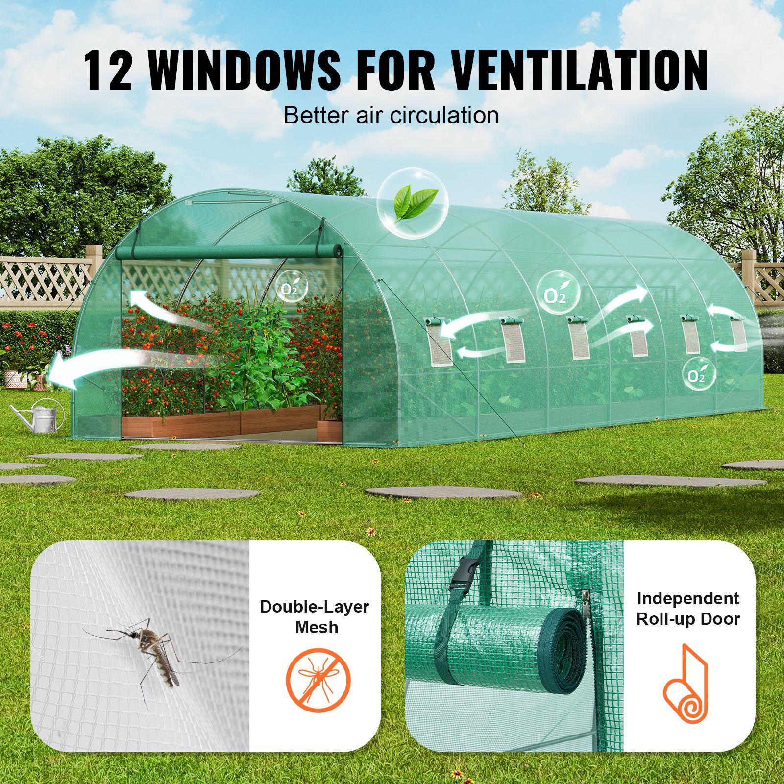 Walk-in Tunnel Greenhouse 29.2x9.7x6.5ft Galvanized Frame PE Cover Green — image 6