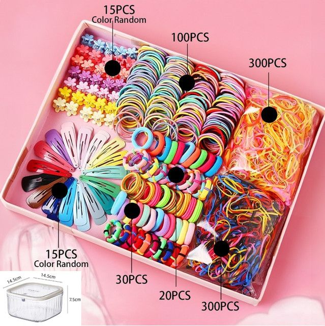 780-Piece Cute Hair Accessories Gift Set with Elastic Rubber Bands & Hair Clips Organizer Box - Perfect Gift for Girls