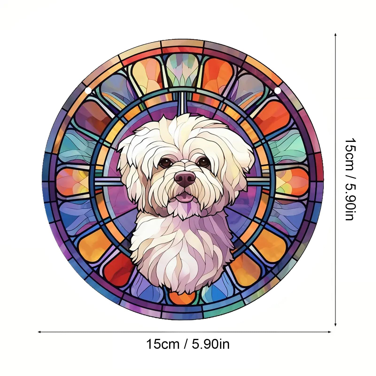 Dog Memorial Gift Stained Glass Window Hanging, Tiffany Style Stained Glass Window Panel, Round Shape, 5.9 inches Wide โ image 5