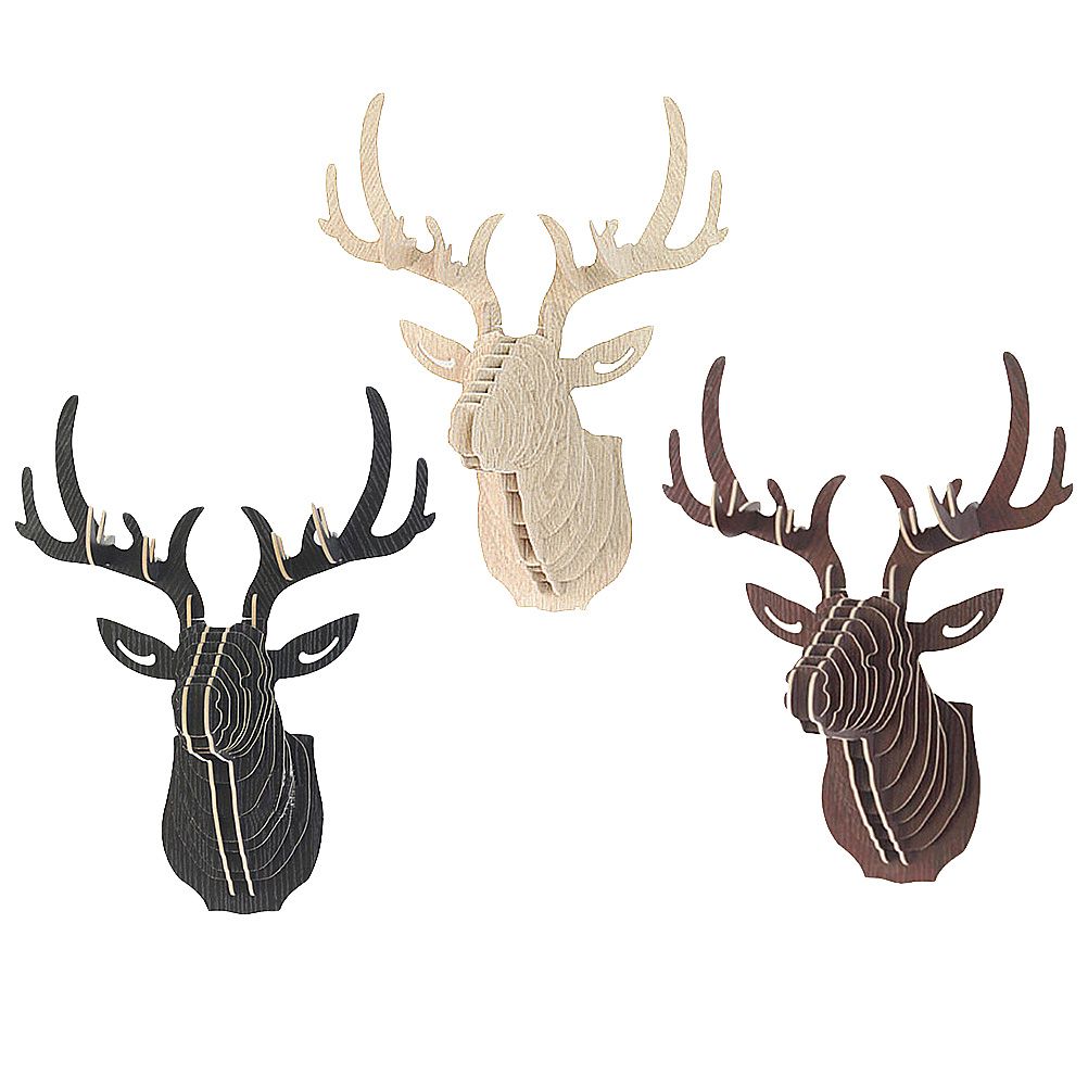 3D Wooden DIY Animal Deer Head Puzzle Model Home Office Wall Hanging Storage Holders Racks Craft Home Decor — image 4