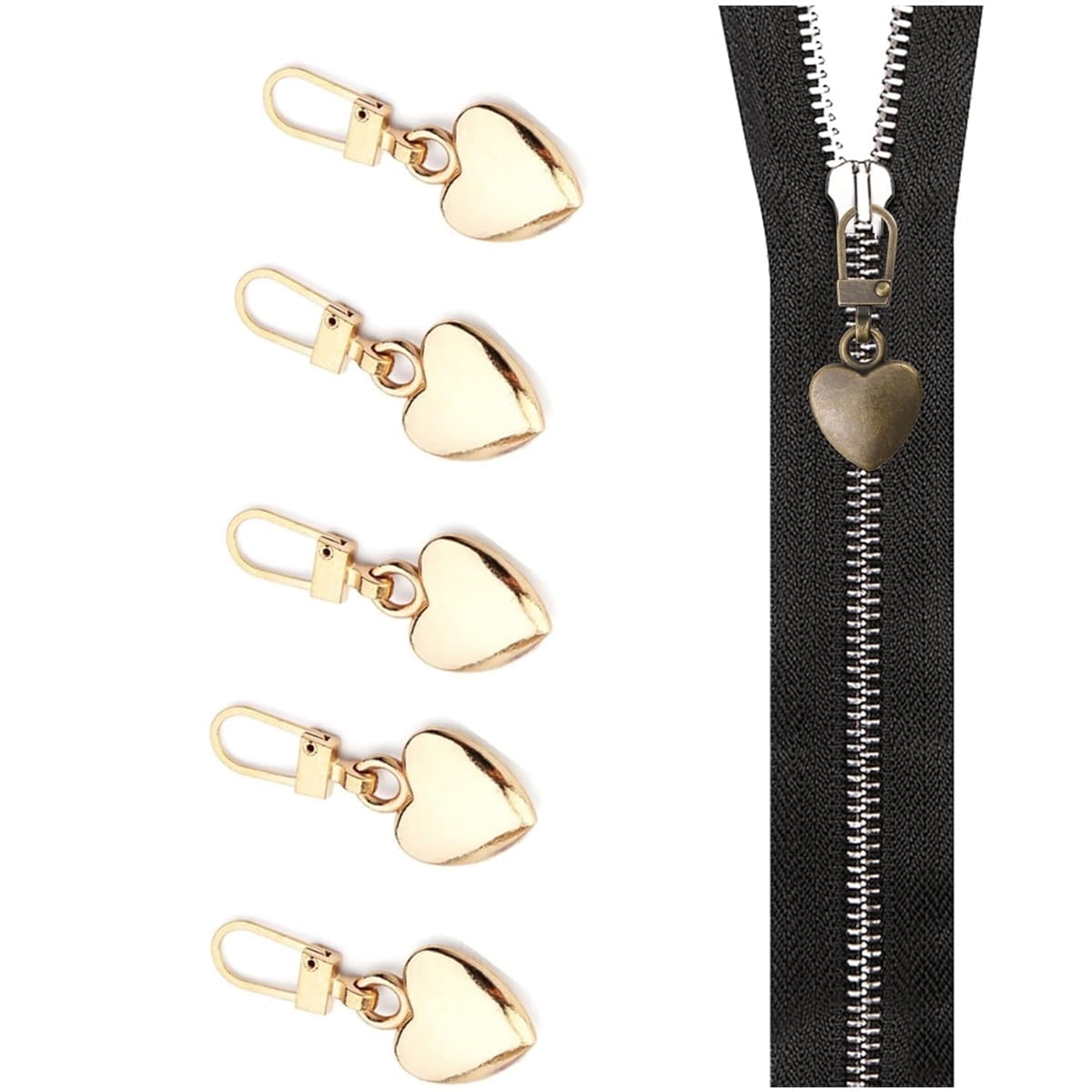 Multicolor Zipper Pull Replacement, Heart Shaped Metal Zipper Pull Tabs Decorative,Charm Detachable Metal Zipper Pulls Repair Kits for Purse