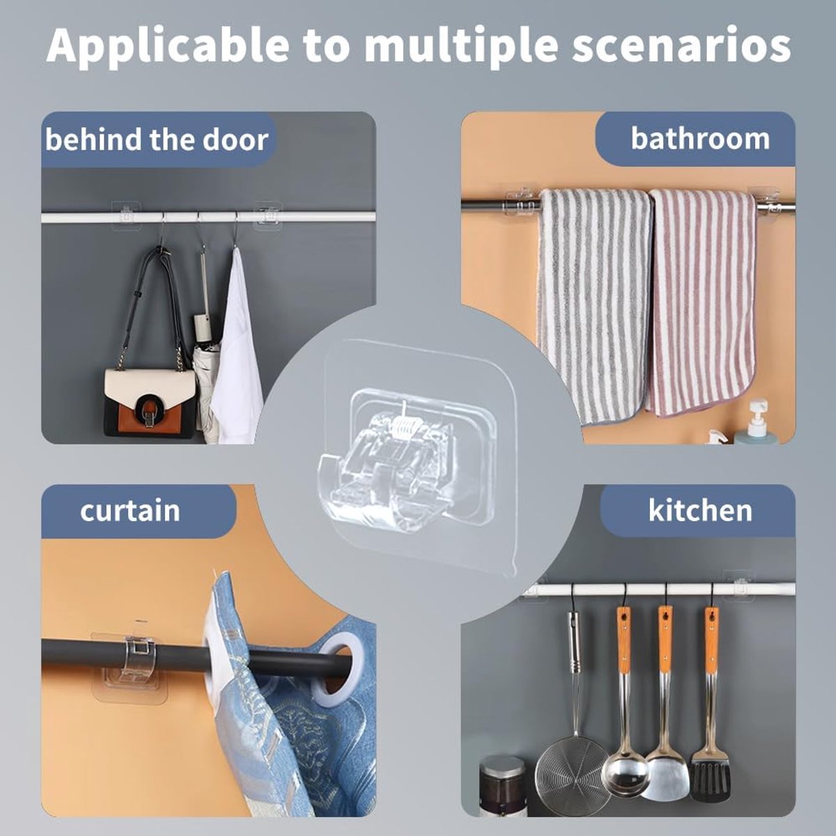 6 pieces - Curtain rod hook - 6*6 cm - drill-free curtain holders - self-adhesive curtain rod holders - drill-free curtain hooks - curtain accessories - for โ image 3