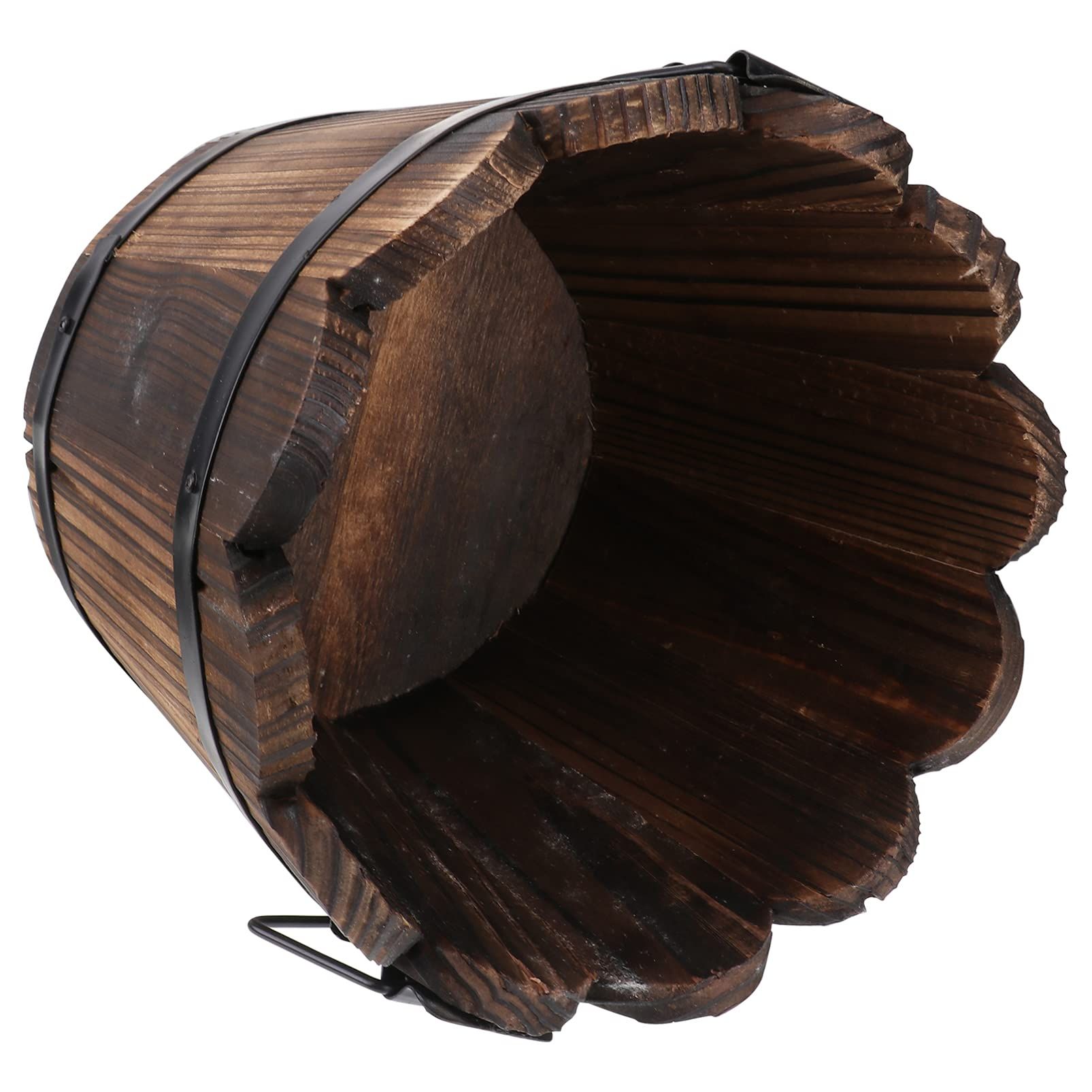 Wooden Barrel Planter Round Wooden Garden Flower Pot Decor Plant Container Wave Mouth Shaped Large — image 3