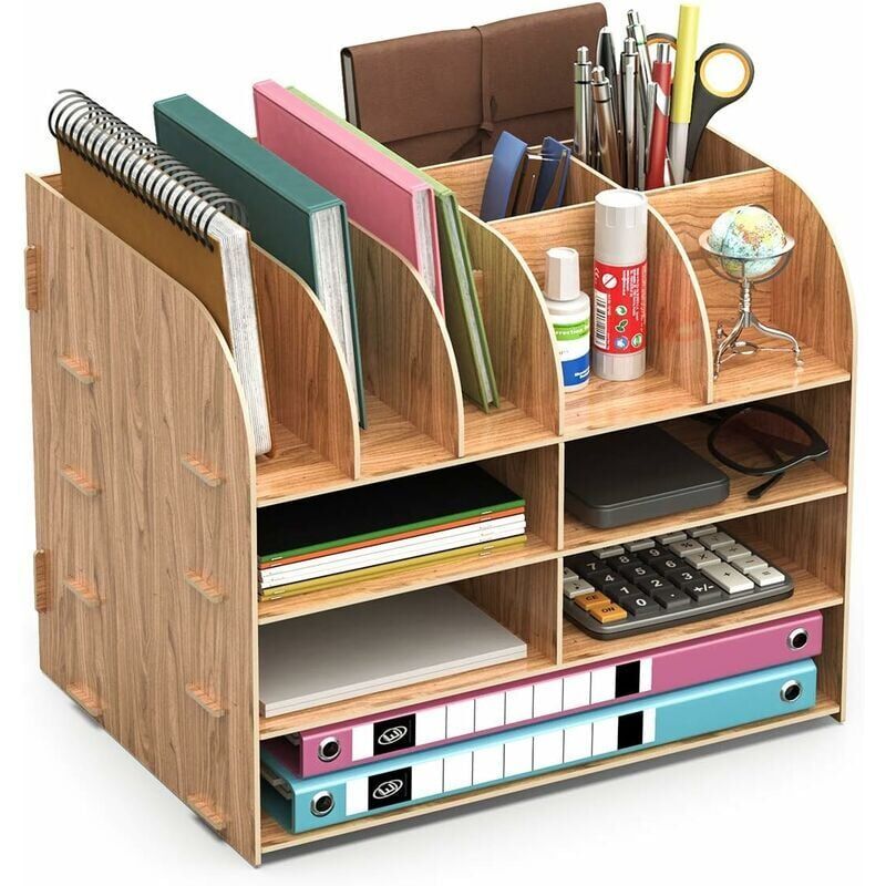Wooden Desk Organizer for Pen Pencil A4 Paper and Accessories, 32 × 24 × 27cm