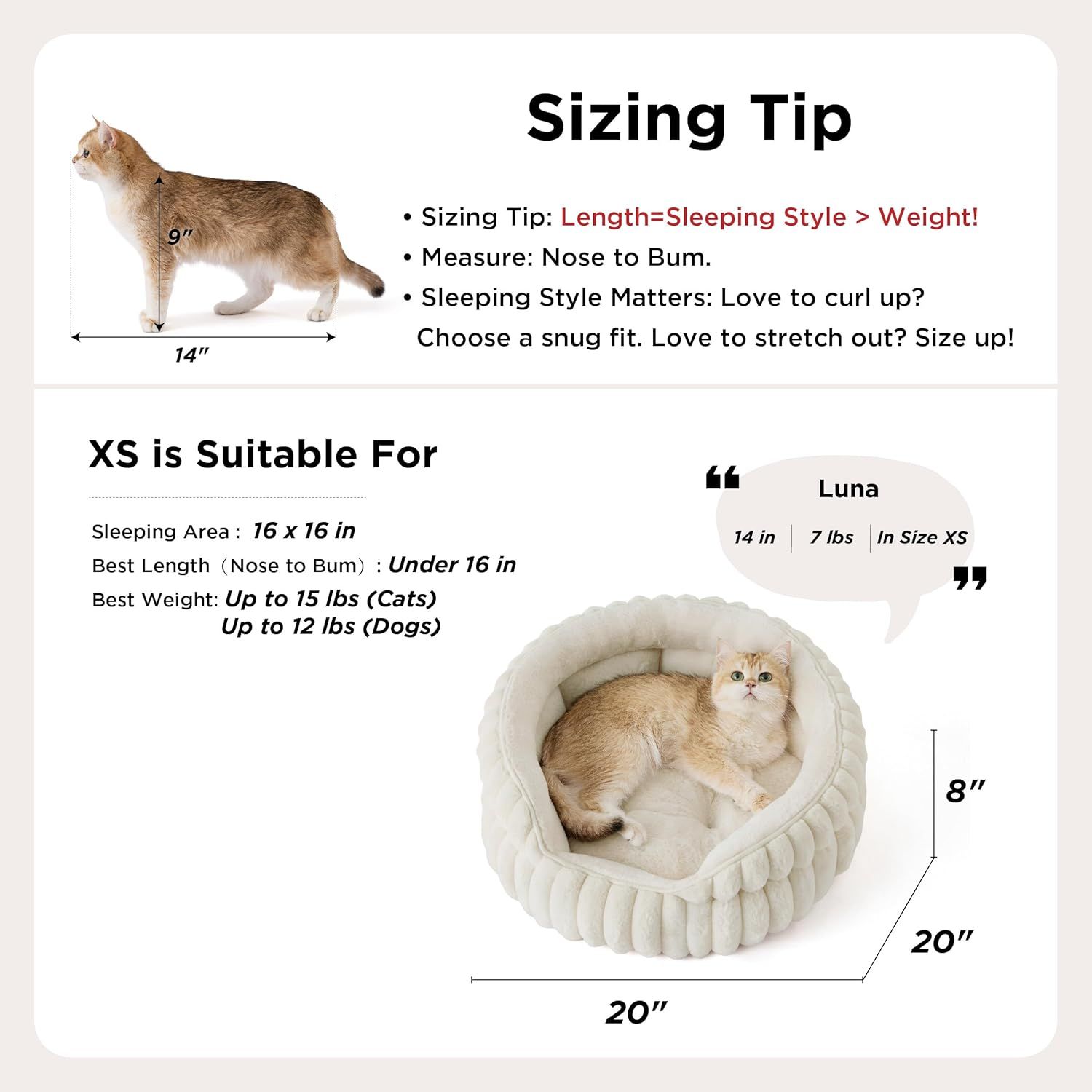 Cat Bed, Washable Round Cute Pet Beds for Indoor Cats, Super Soft Corduroy Kitten Bed with Anti-Slip Bottom, 20''x20''x8'', Cream — image 4