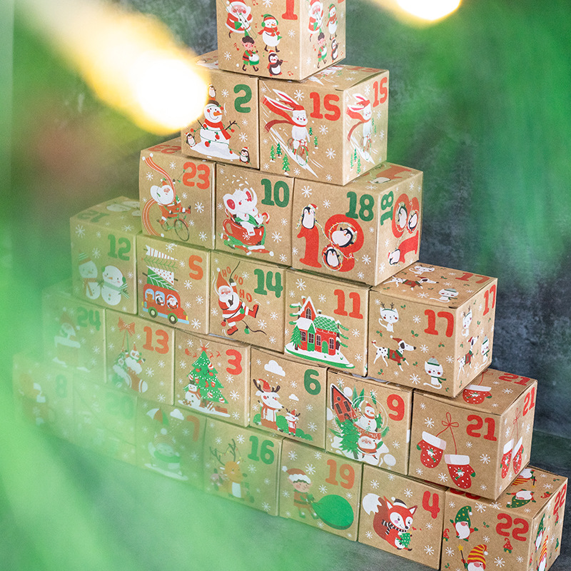 Christmas Box – Candy Boxes – 24 Piece Advent Calendar Gift Box Set – 7 × 7 cm Paper Countdown Boxes with Santa Claus & Snowman Designs – Perfect for — image 5