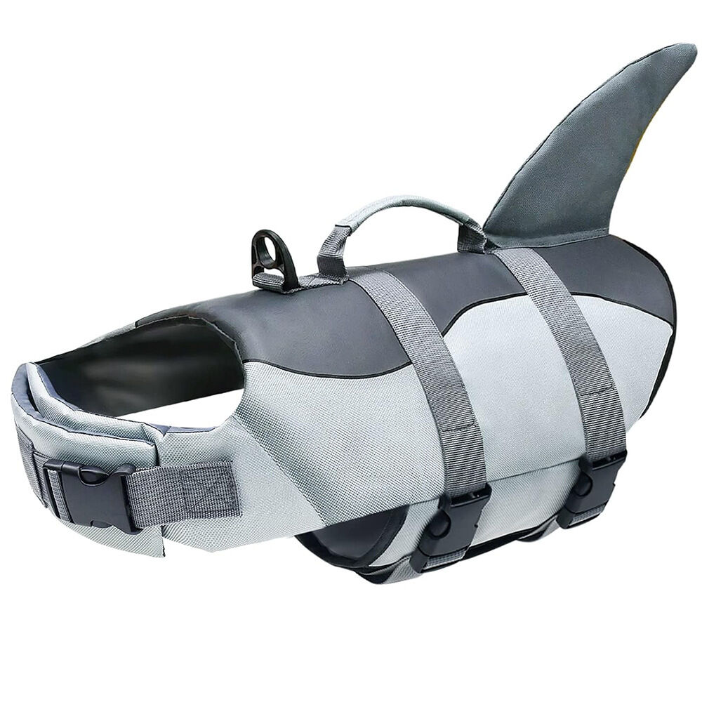 Pet products Dog Life Jacket, Cute Shark Dog Life Vest for Swimming Boating with Superior Buoyancy and Rescue Handle, Adjustable Puppy Floating Swim Vest for