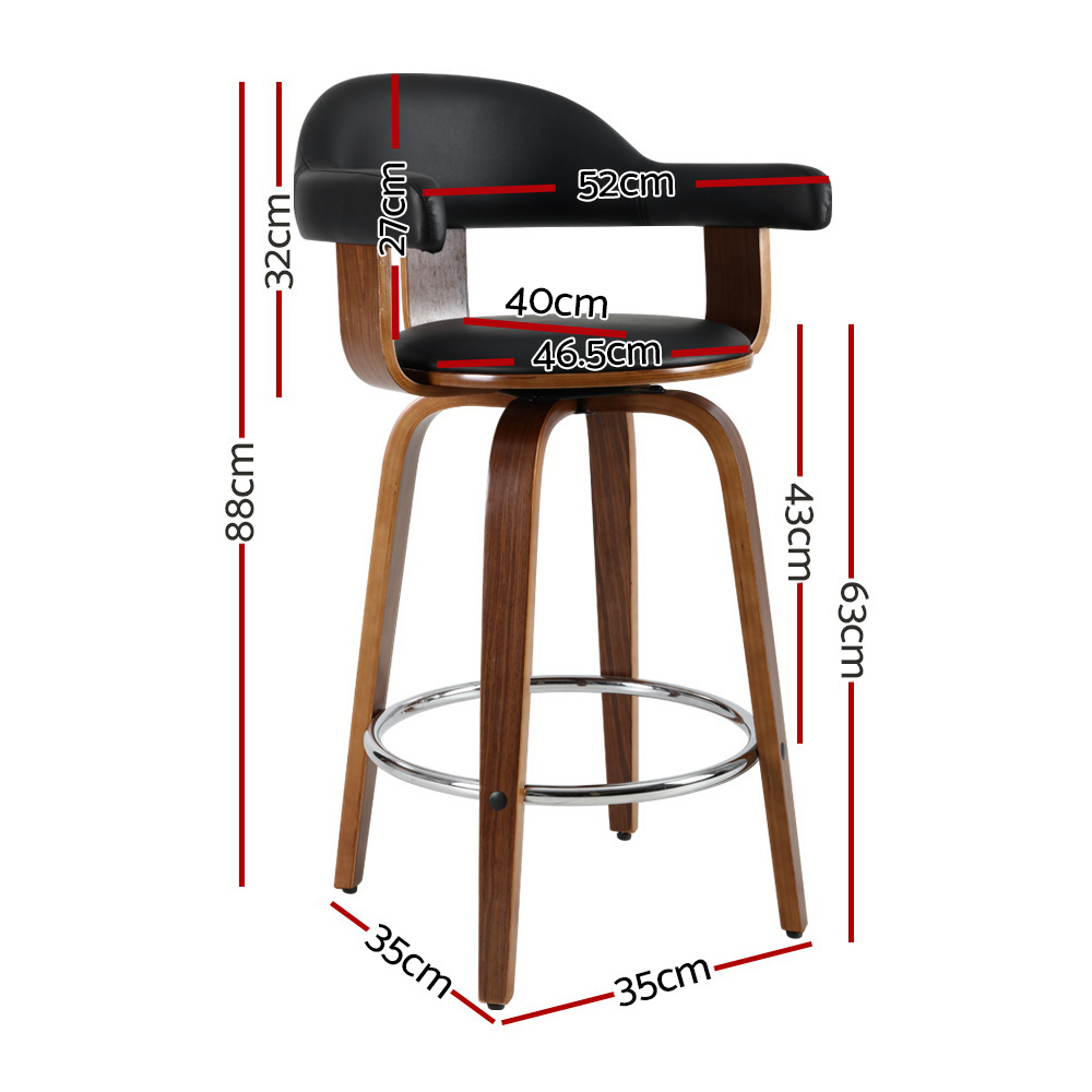 Artiss 2x Bar Stools Leather Seat Wooden Legs โ image 2