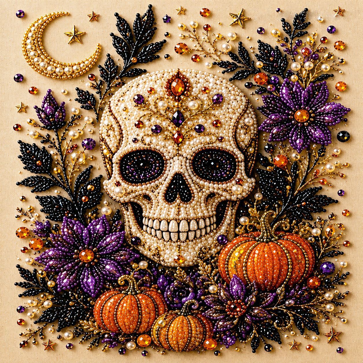DIY Halloween Wreath‑Style Black Cat Diamond Painting Kit, Pearl Bead Art 20×20cm, Pre‑Stretched Inner Frame, Plastic Sealed Package with Full Set — image 4