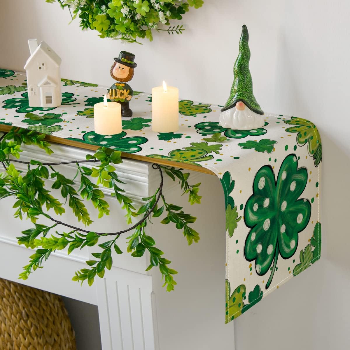 Watercolor Shamrock St. Patrick's Day Table Runner, Seasonal Spring Holiday Kitchen Dining Table Decoration for Indoor Outdoor Home Party Decor 13 x 72 Inch โ image 3