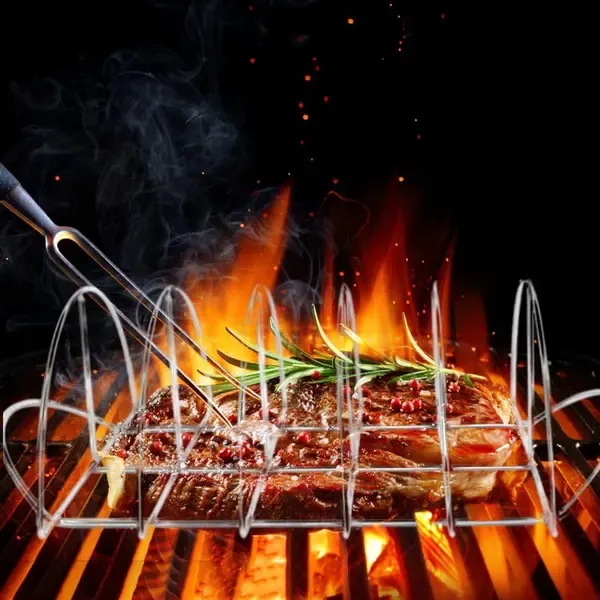 Stainless Steel BBQ Rib Rack, Non-Stick Holder for up to 5 Racks of Ribs, Outdoor Grilling, Camping and Oven Cooking, 38 cm — image 6
