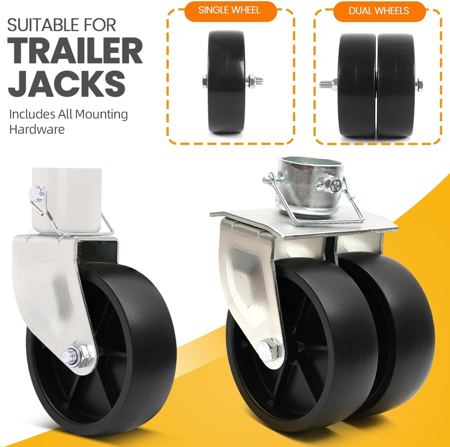 (2-Pack) 6-Inch Boat Trailer Jack Wheels - Universal Fit Black Plastic Caster Wheels - Includes All Mounting Hardware - Suitable for Boat Trailer Jacks with 1 — image 4