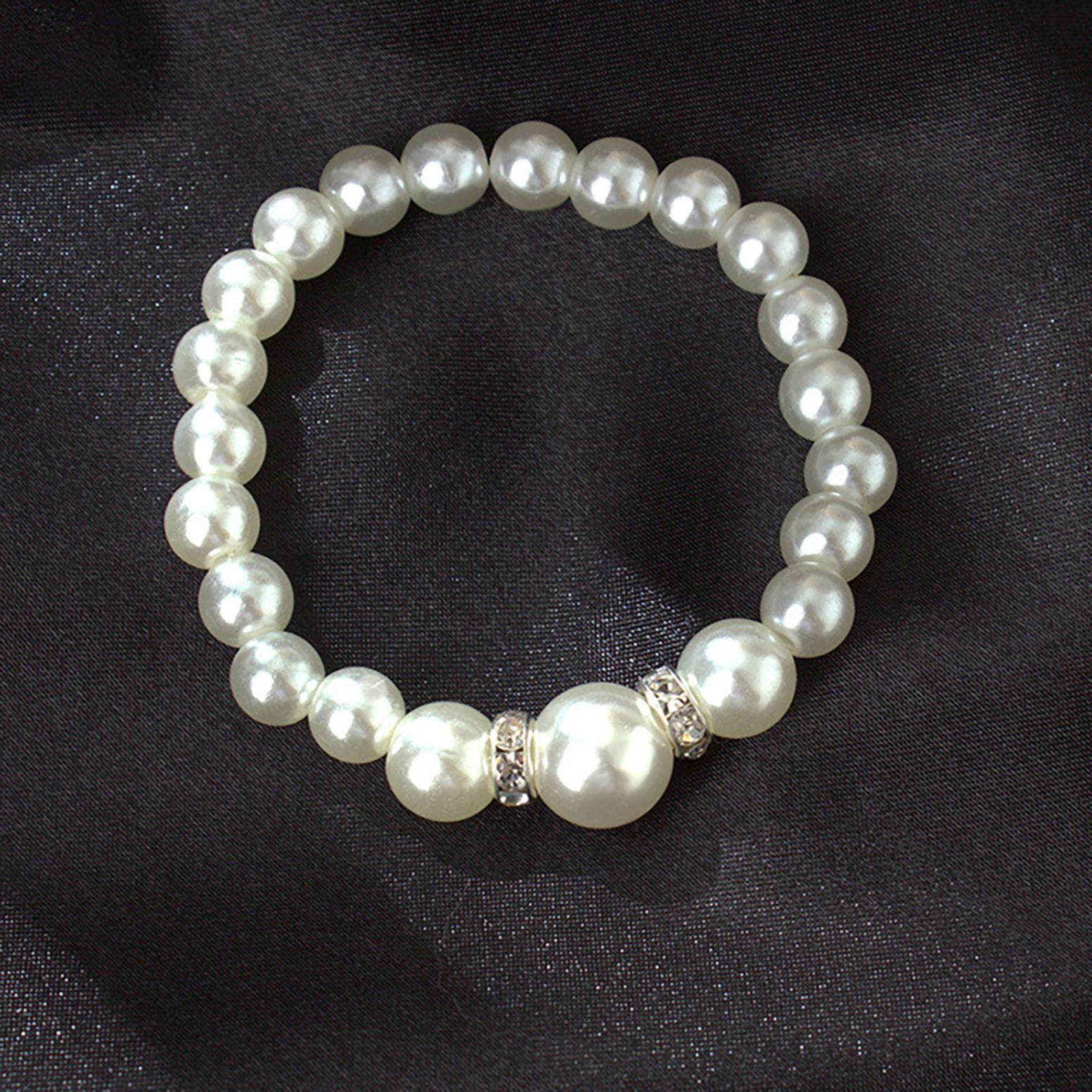 Pearl Necklace and Earring Set Simulated Shell Pearls Round White Silver Pearl Stud Earrings Bracelets Wedding Jewelry Sets for Bride Bridesmaid Women โ image 2