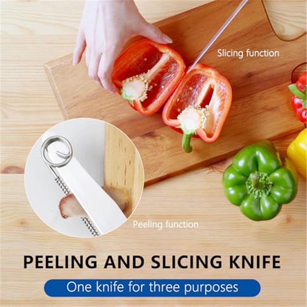 Quick Slicing Knife, New 3 in 1 Multifunctional Fruit Peeling Knife with Removable Spring, Kitchen Household Sharp Stainless Steel Fruit and Vegetable Fruit — image 2