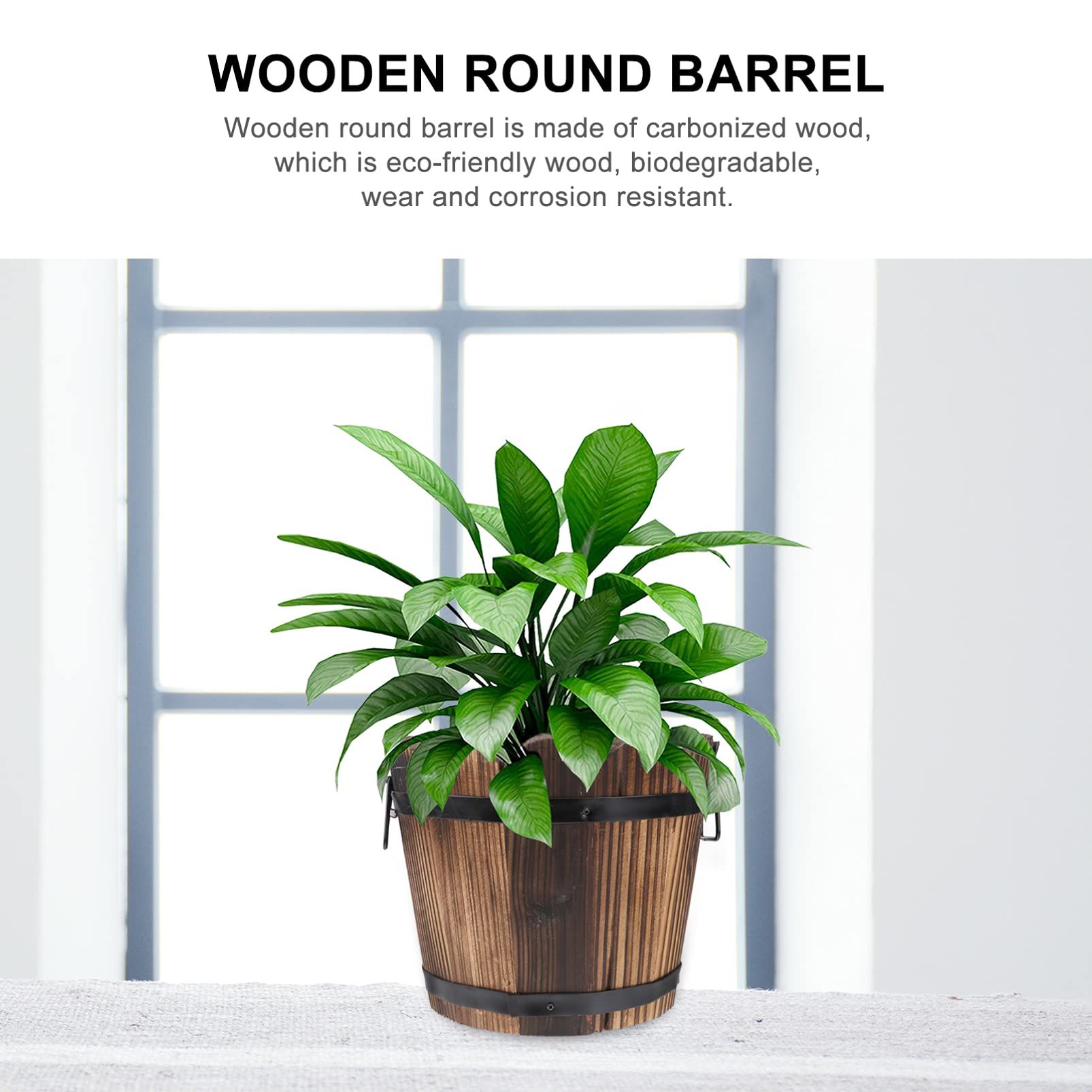 Wooden Barrel Planter Round Wooden Garden Flower Pot Decor Plant Container Wave Mouth Shaped Large — image 2