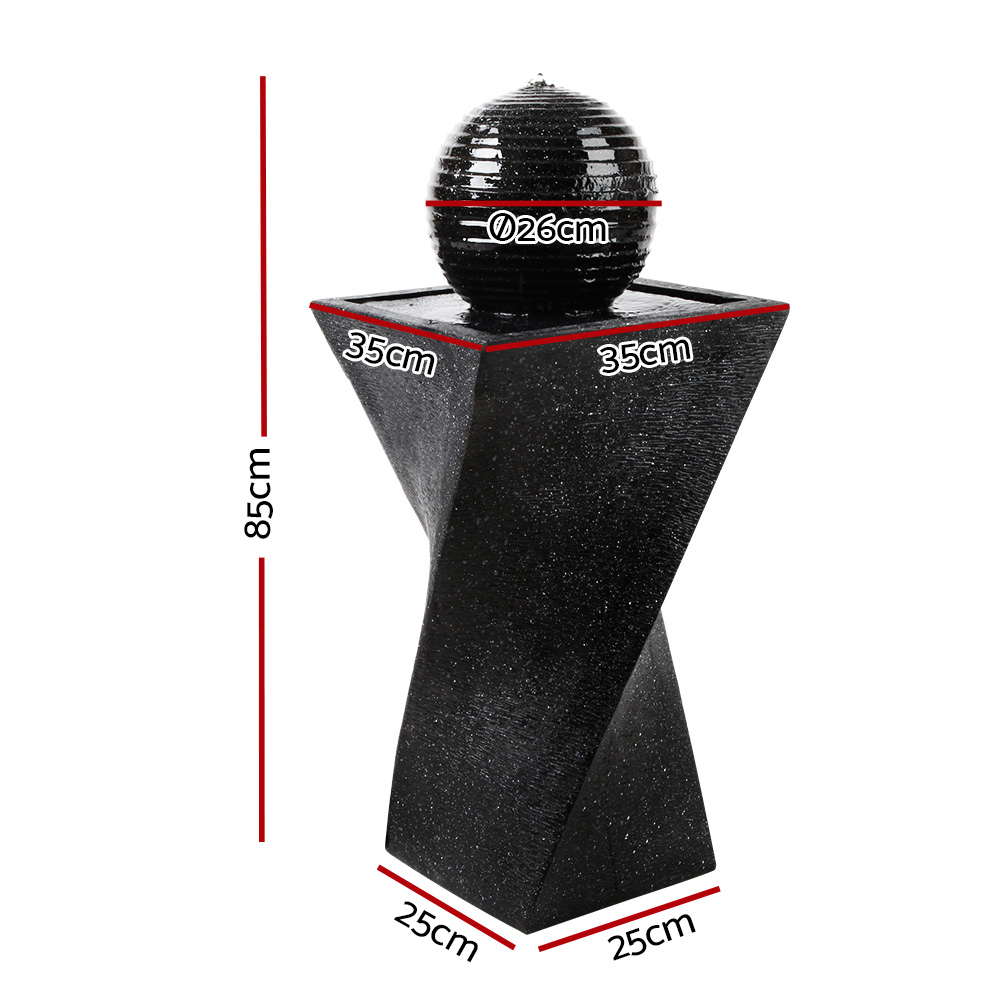 Gardeon Solar Water Feature Twisted Fountain LED Light Bird Bath 85CM Black โ image 2