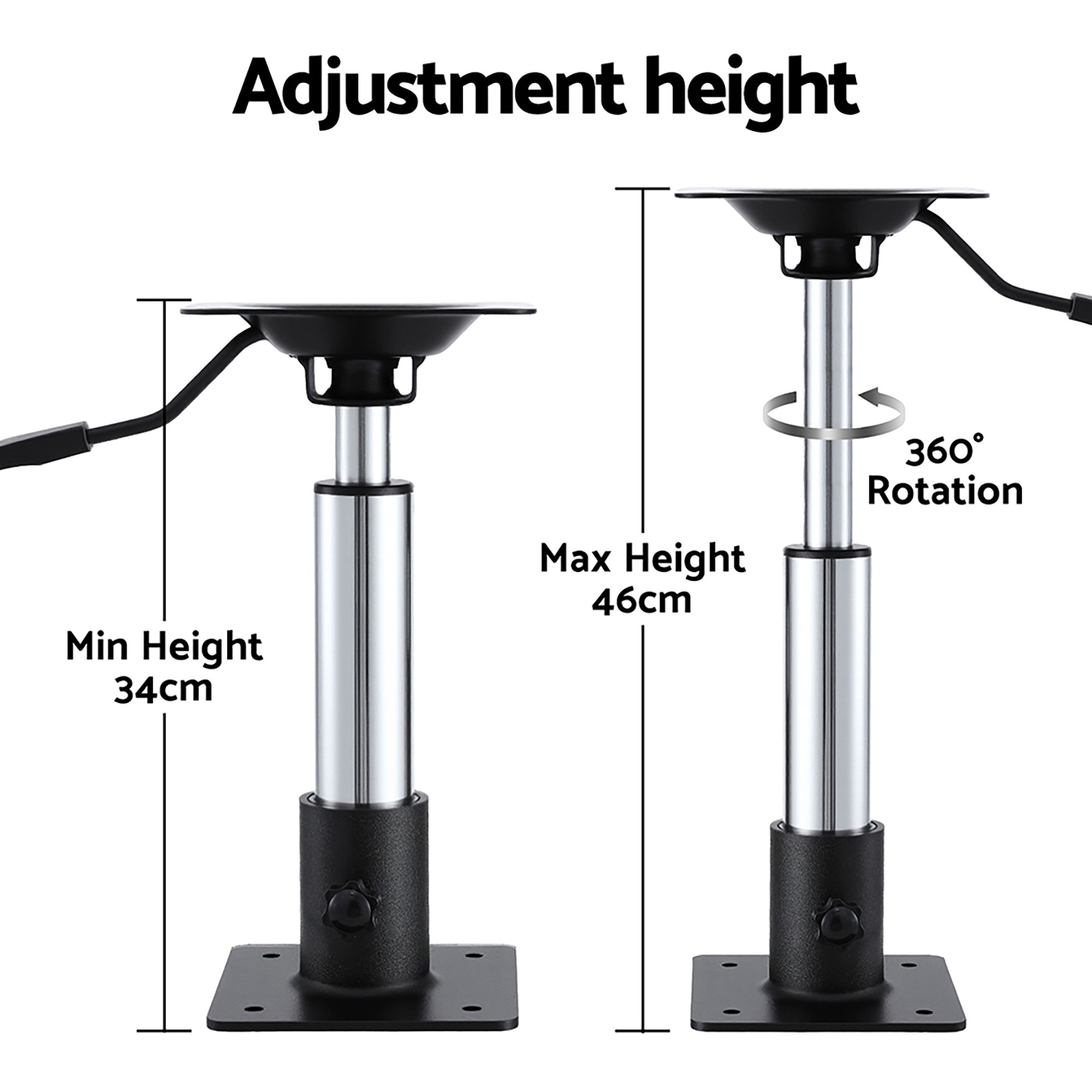 Seamanship Boat Seat Pedestal 34–46cm Adjustable Gas Lift 360 Degrees Swivel 2 Pack — image 6