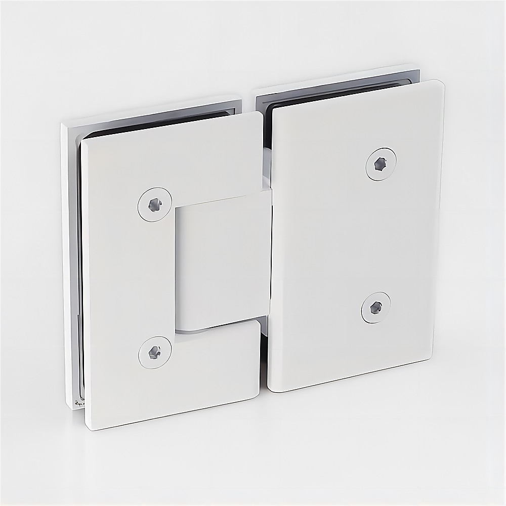 180 Degree Brass Glass to Glass Shower Door Hinge in White — image 4