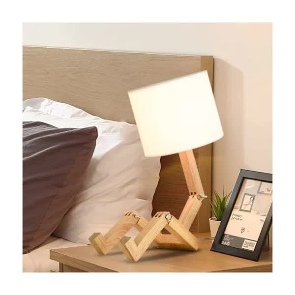 Creative Robot Table Lamp, Height Adjustable, Can Hold Books, Wooden Bedside Lamp, Fabric Shade, E27 Screw Base, Decorative Lighting โ image 4