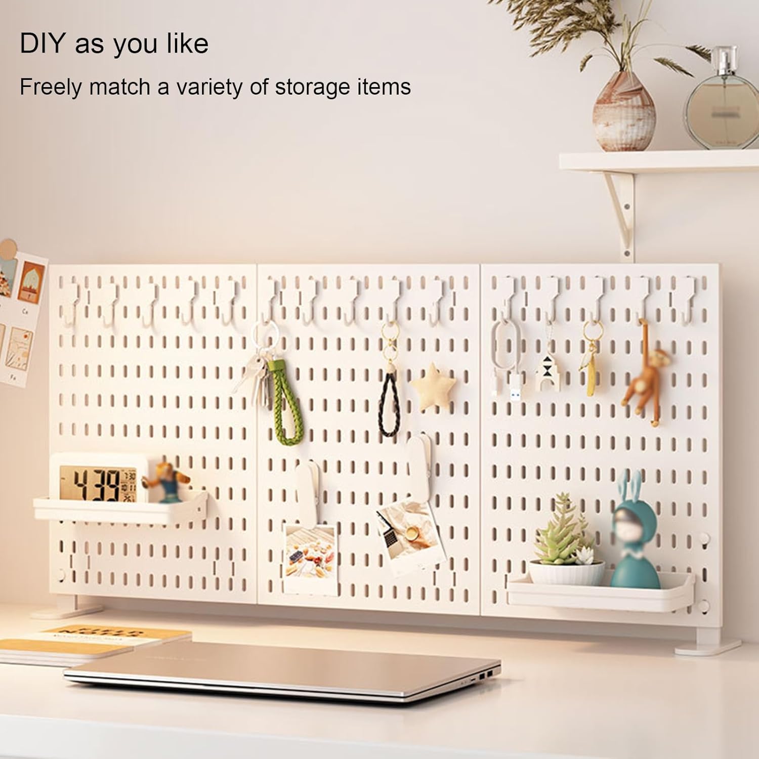 CARLA HOME Desk Pegboard Organizer Kit with Hooks, Tray & Mount Ideal for Office, Gaming Setup & Home Workspace Organization (White) — image 3