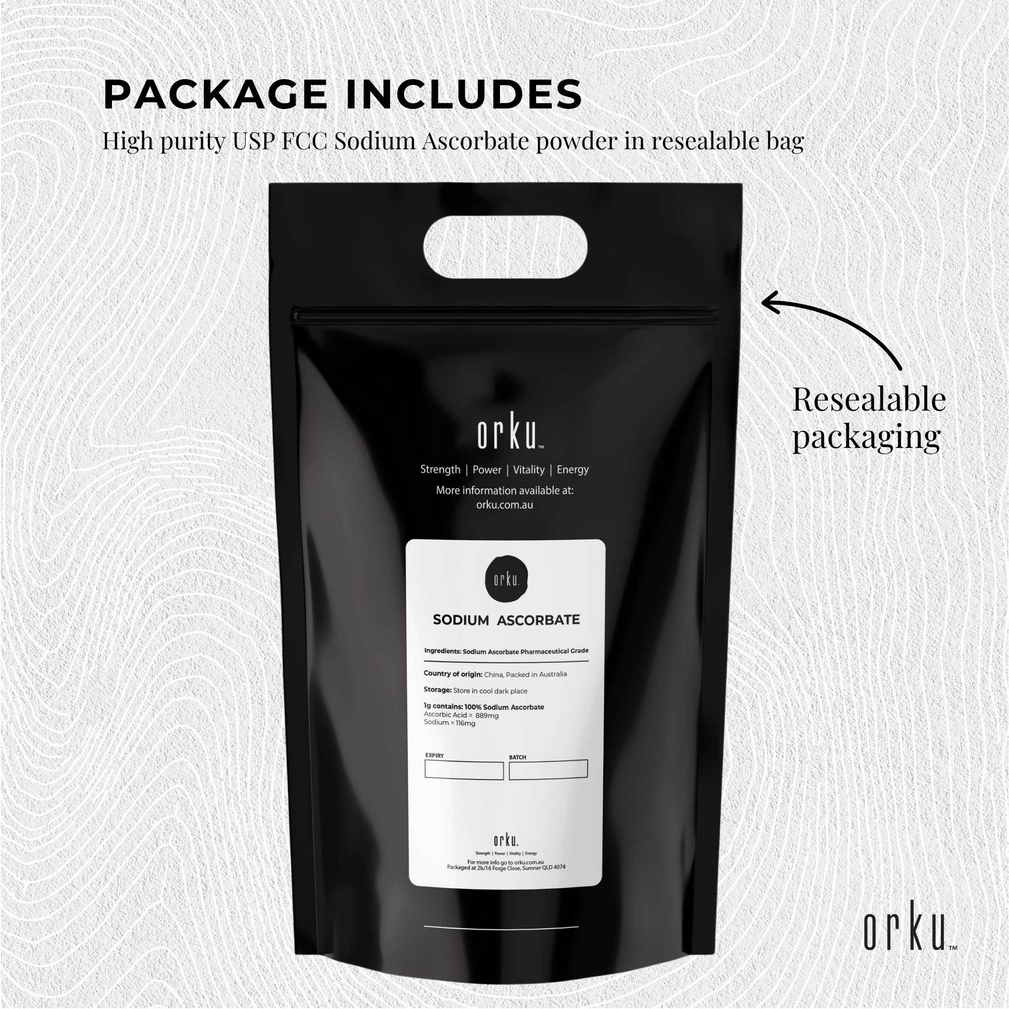 Orku 5kg Sodium Ascorbate - High Purity Soluble Crystalline Powder Ingredient — image 4