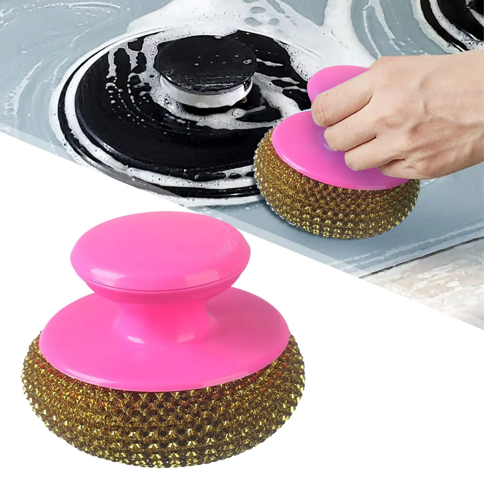 Plastic Mesh Non-Scratch Scouring Pad, Plastic Dish Scrubbers with Short Handle, Mesh Scouring Non Scratch Pads, 3.14x2.16 Inch, Purple — image 2