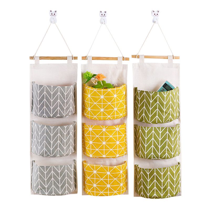 3Pcs Wall Hanging Storage Bag,Waterproof Over The Door Closet Organizer Linen Hanging Pocket Organizer Width Pockets for Bedroom