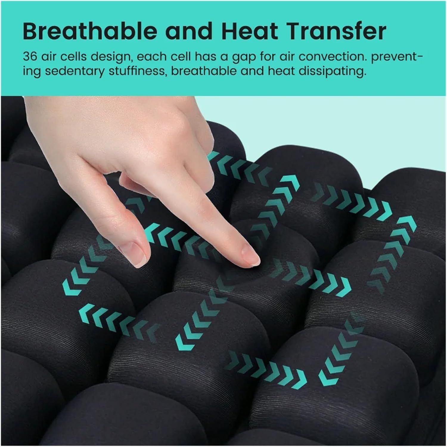 Purple Portable 3D Aircell Travel Inflatable Seat Cushion with Built-in Pump – 36 Airbags Ergonomic Pressure Relief Pad with Lycra Cover & Non-Slip Base for — image 5