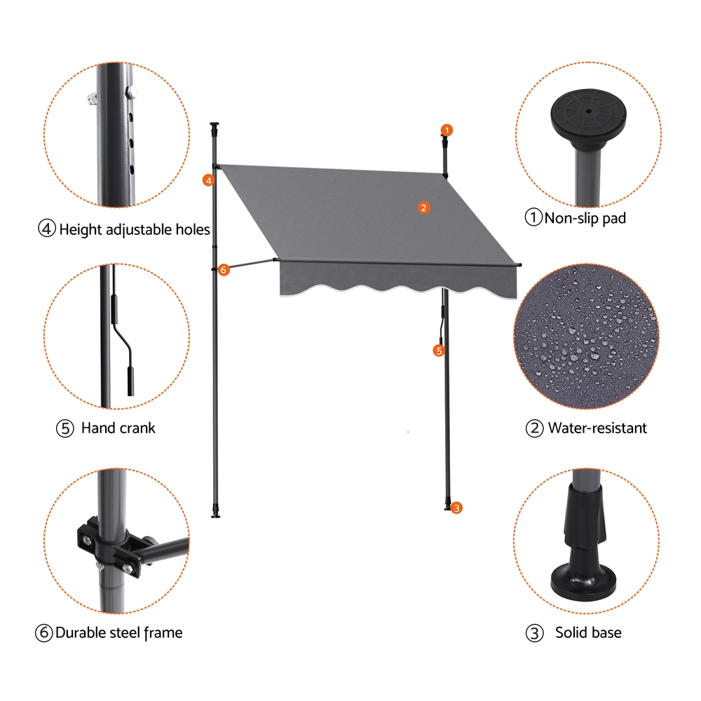Instahut Window Fixed Pivot Arm Awning Outdoor Door Canopy 2 × 1.8M Grey — image 4