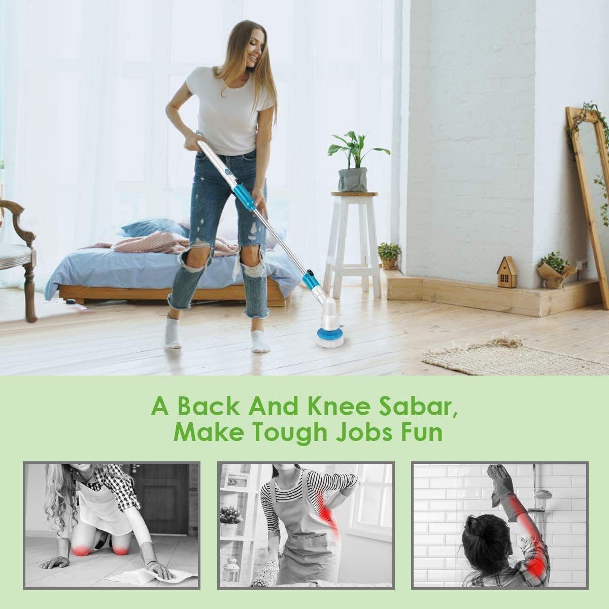 Electric Spin Scrubber, Multi-Purpose Power Surface Cleaner, Home Floor Bathroom Cleaning Brush with 3 Replaceable Cleaning โ image 3